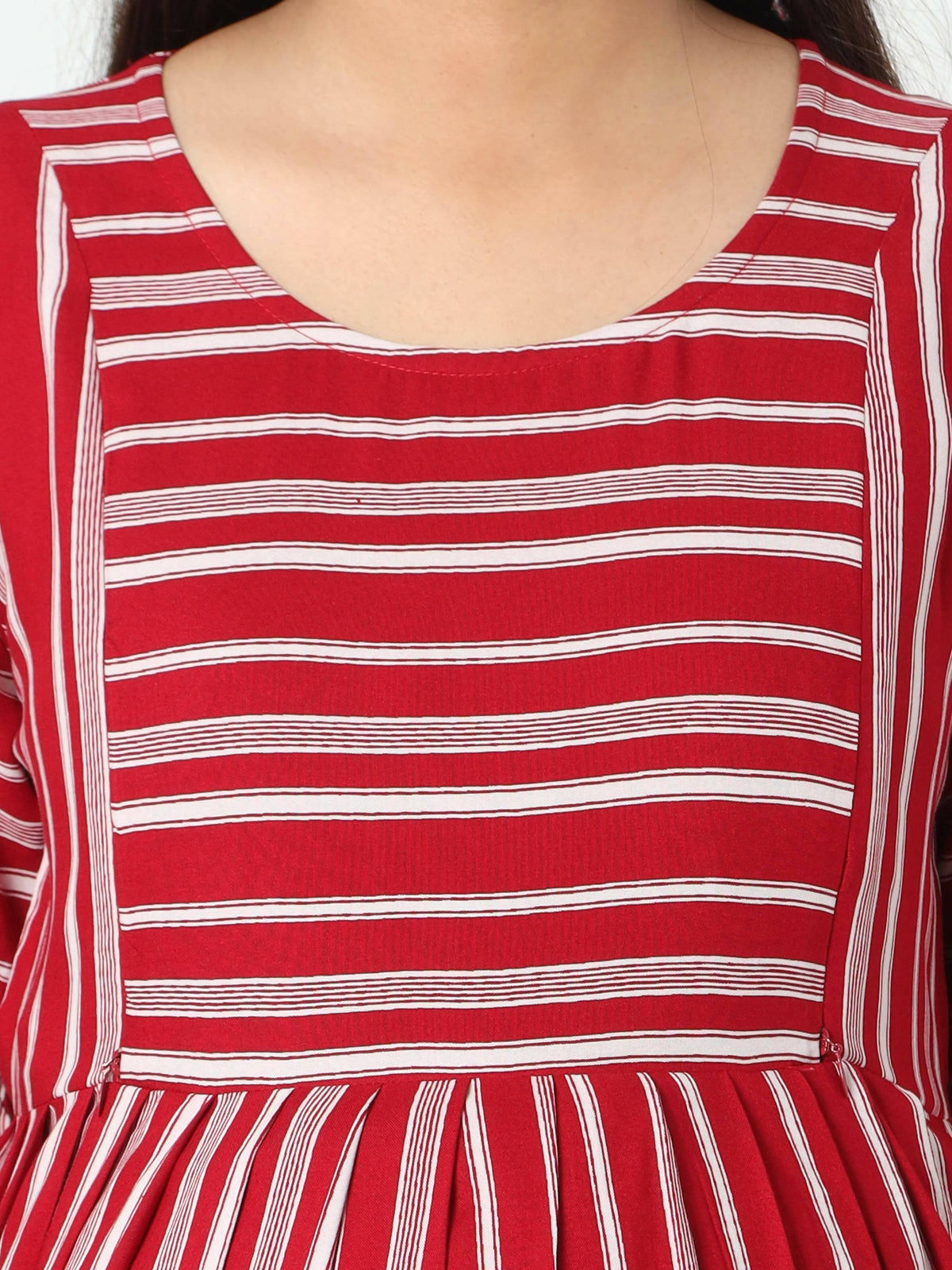 Manet Three Fourth Maternity Dress With Concealed Zipper Nursing Access - Red | Grocsy