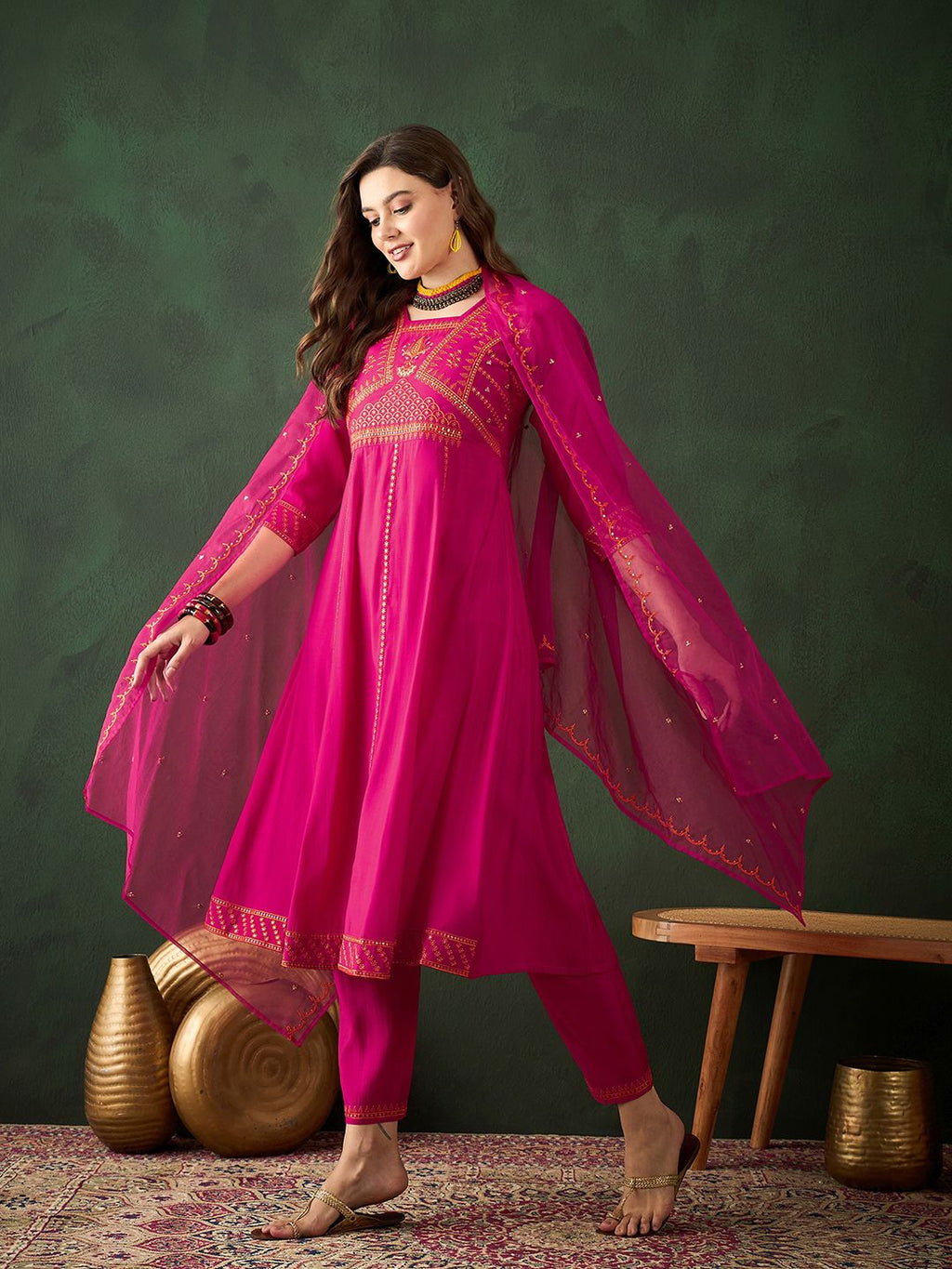 Sangria Embroidered Kurta & Trouser With Dupatta | Grocsy