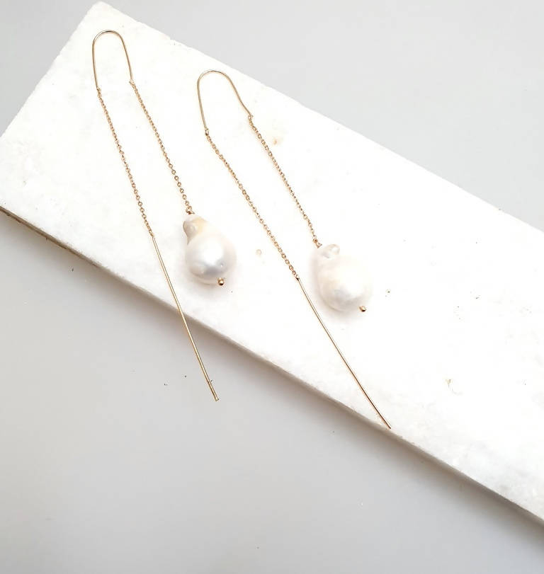 Bling Accessories Baroque Pearl Fine Chain Drop Earrings | Grocsy