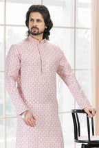 Raivat Ethnic Cotton Thread Work Kurta Pajama In Baby Pink Colour | Grocsy