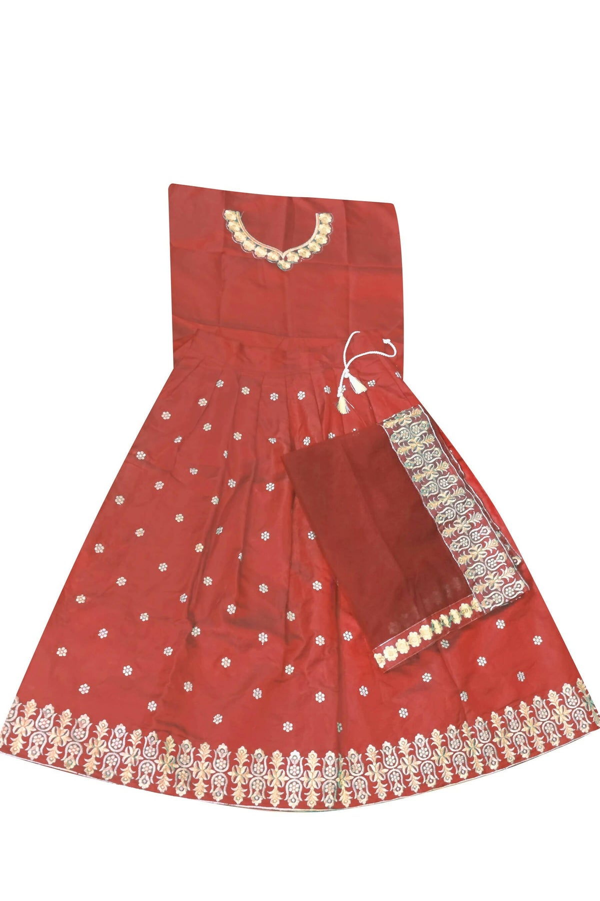 Dwiden Red Queen Tafetta Sattin Semi-Stitched Girl's Lehenga Choli | Grocsy