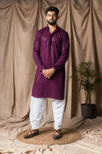Wine Rayon Thread Embroidery Work Kurta Set - Mahotsav | Grocsy