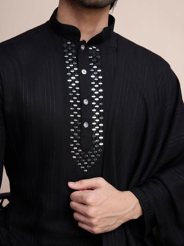 Vastranavya Traditional Festival Wear Viscose Thread & Sequence Embroidered Work Kurta Pant Set - Black | Grocsy