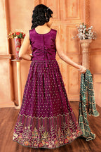 Kids Functional Designer Wine Chinon Fab Lehenga choli - Aaradhna | Grocsy