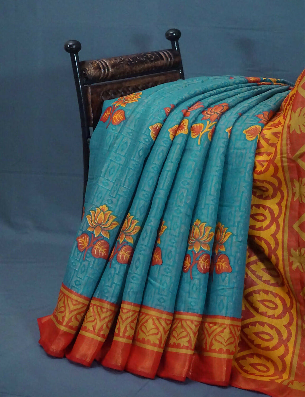 Sea Blue And Orange Cotton Brasson Saree For Office/Regular Wear By Gayathri Reddy Designer Studio | Grocsy