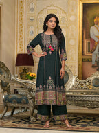 Juniper Women's Green Floral Printed Rayon Kurta Pant With Dupatta Set With Thread Work & Tassels | Grocsy