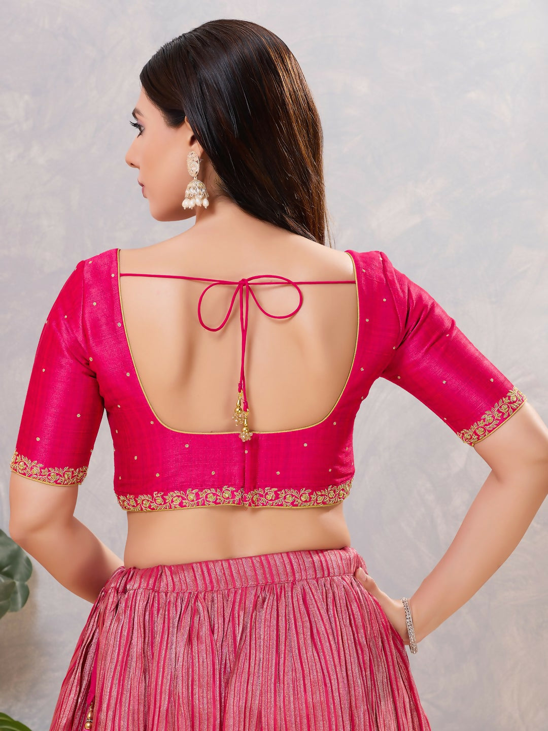 Joban Fashion Women Silk Dark Pink Stitched Blouse | Grocsy