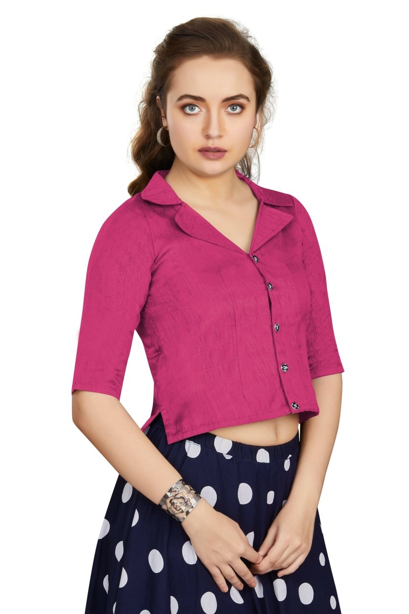 Aastha Fashion Women's Women's Pink Art Silk Button Readymade Blouse | Grocsy