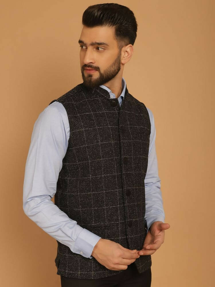 Even Apparels Pure Wool Nehru Jacket - Black | Grocsy