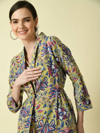 Myshka Women's Multi Shawl Neck Coat With Trousers | Grocsy