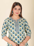 Aramya Cream Soft Cotton Floral Straight Kurta for Women | Grocsy