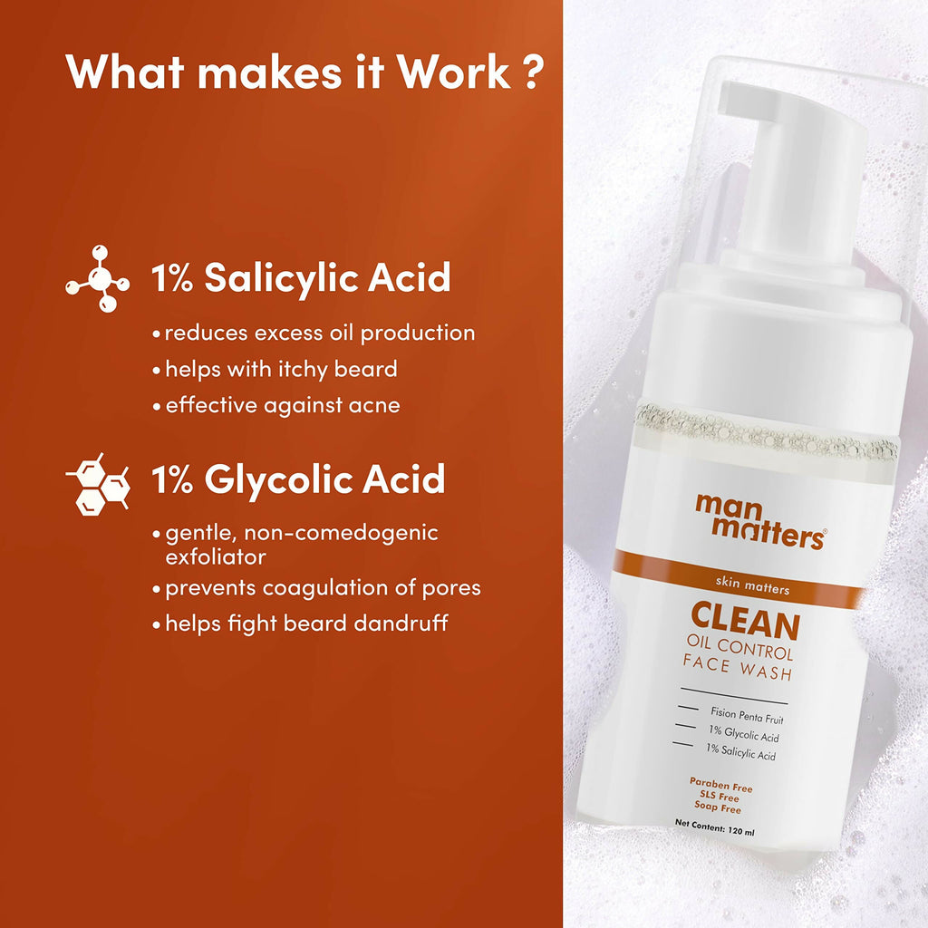 Man Matters 1% Salicylic Acid Oil Control Face Wash And 2% Salicylic Acid Defend Acne Spot Correction Gel For Men | Grocsy