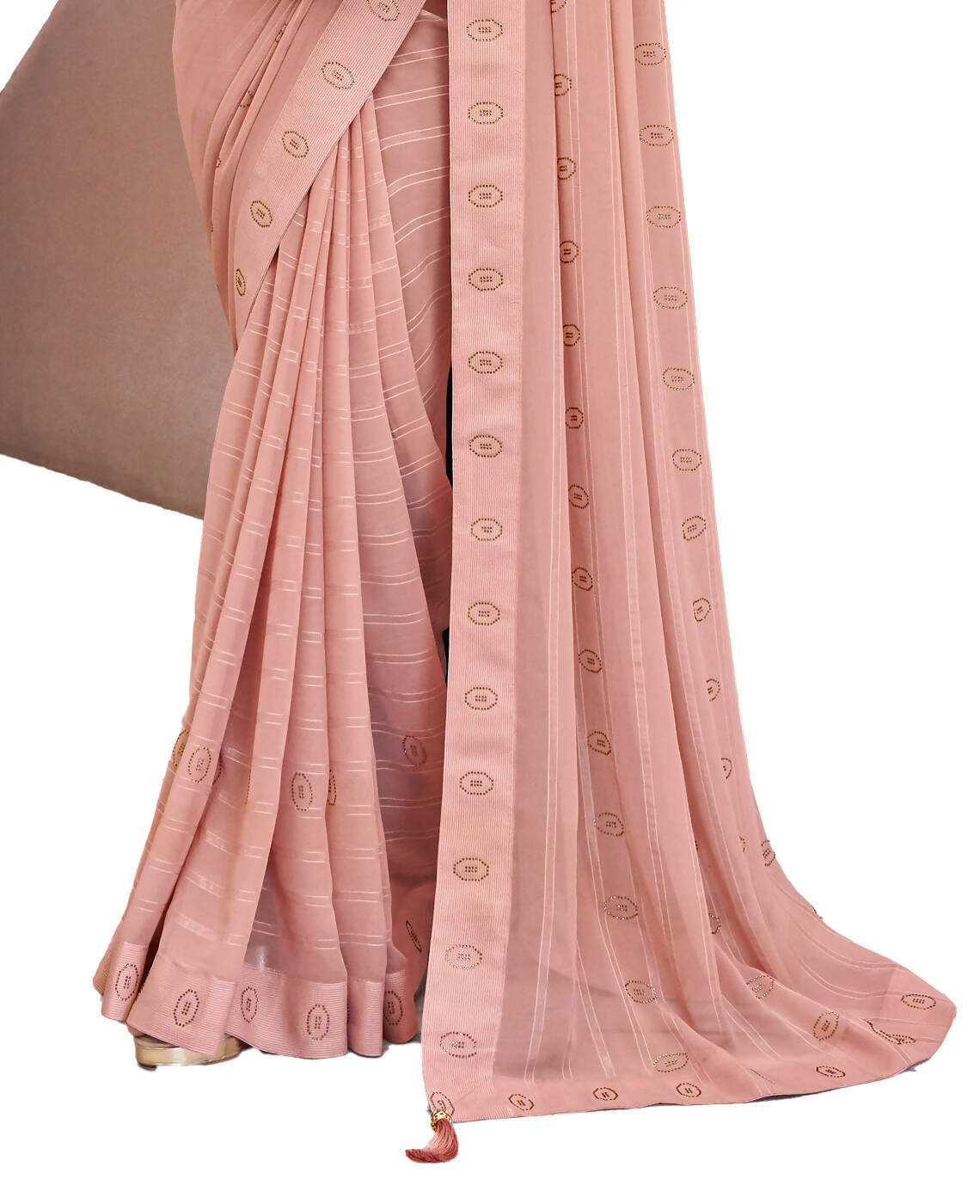Peach Georgette Swaroski Work Saree With Unstitched Blouse Piece - Juhi | Grocsy