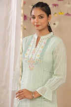 Juniper Women Sagegreen Cotton Dobby Woven Design A-Line Dress | Grocsy