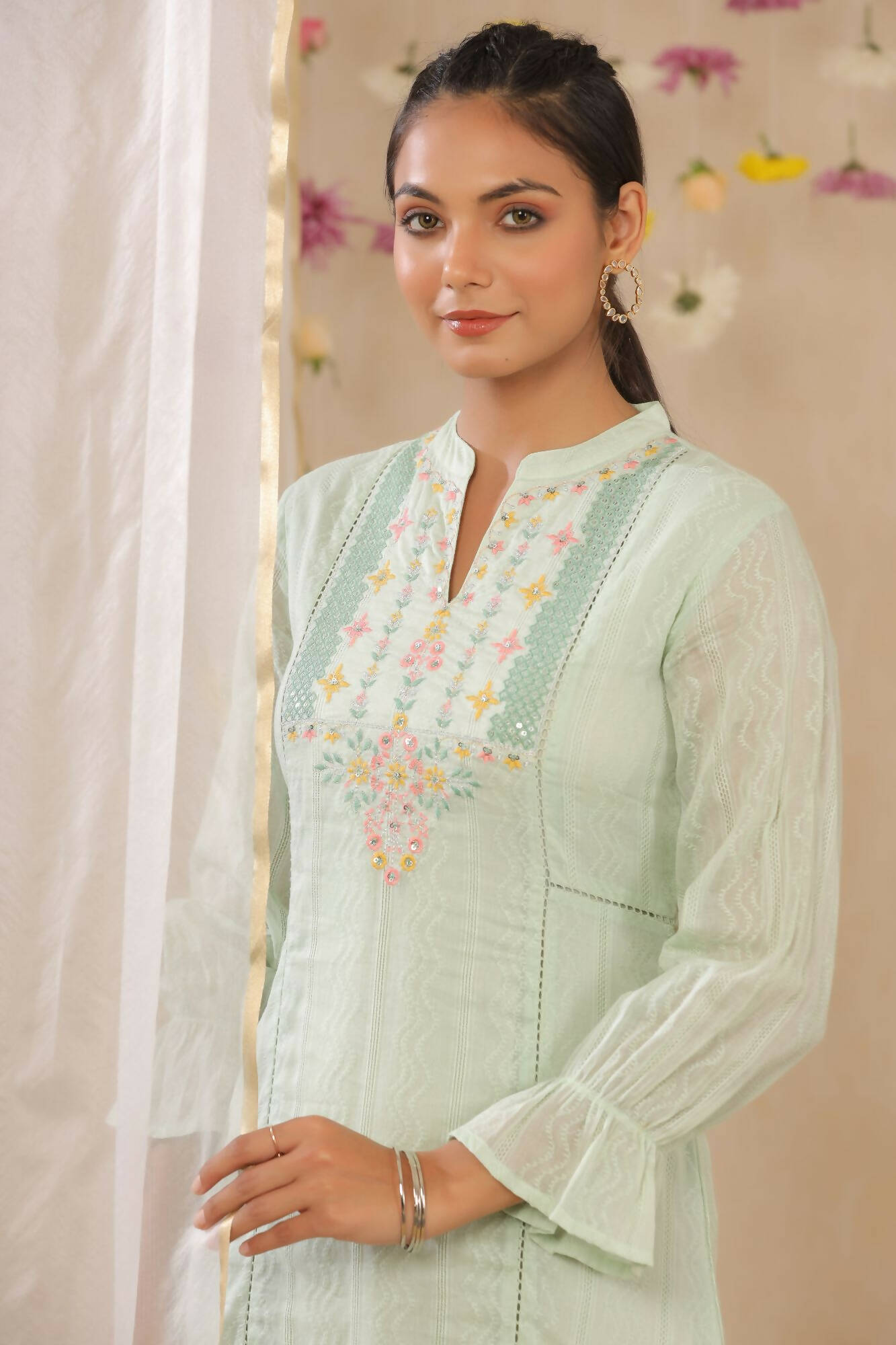 Juniper Women Sagegreen Cotton Dobby Woven Design A-Line Dress | Grocsy