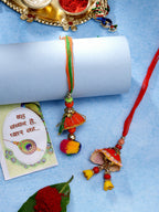 NVR Women Set of 2 Red Beaded Lumba Rakhi With Roli Chawal & Chocolate | Grocsy