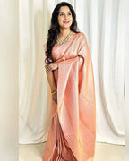 DEIANA'S Beautiful Designer Golden zari Soft Lichi Silk Saree - Peach | Grocsy