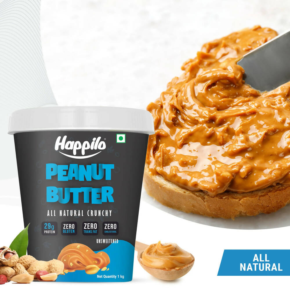 Happilo All Natural Unsweetened Peanut Butter Crunchy | Grocsy