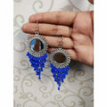 MS Fashion India Round Mirror Silver Color Design Hanging Blue Pearls Earrings | Grocsy