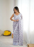 PR Fashion Light_Purple Bright Moss Satin Patta Printed Saree | Grocsy
