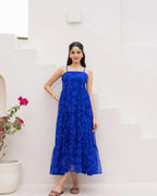 Aayaa Designer crape hand work Multi indo western - Blue | Grocsy