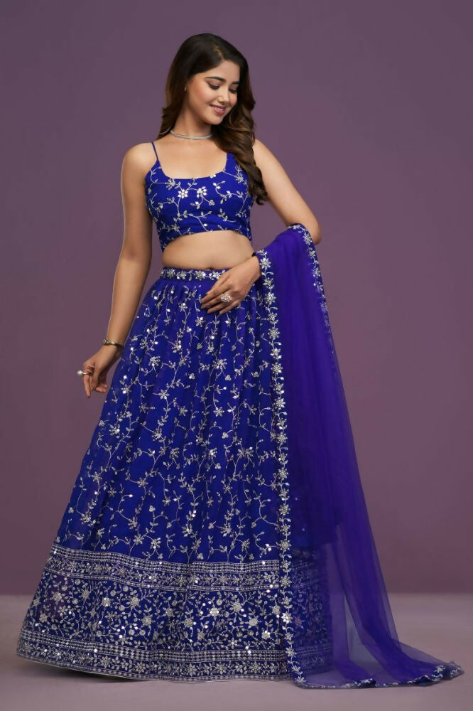 Royalblue Georgette Zari,Sequence Embroidery Work Lehenga Choli - Jihu Culture | Grocsy