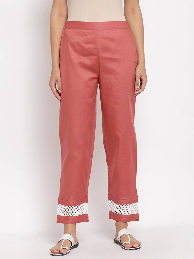 Myshka Women's Maroon Cotton Solid Casual Trouser | Grocsy