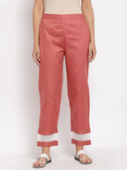Myshka Women's Maroon Cotton Solid Casual Trouser | Grocsy