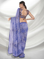 Blue Georgette Floral Printed Saree With Unstitched Blouse Piece - Rajal | Grocsy