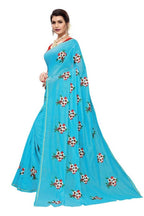 Vamika Chanderi Cotton Embroidery Sky Blue Saree (MOGRA SKYBLUE) | Grocsy