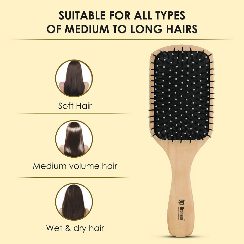 Bronson Professional Wooden Paddle Hair Brush With Strong & Flexible Nylon Bristles | Grocsy