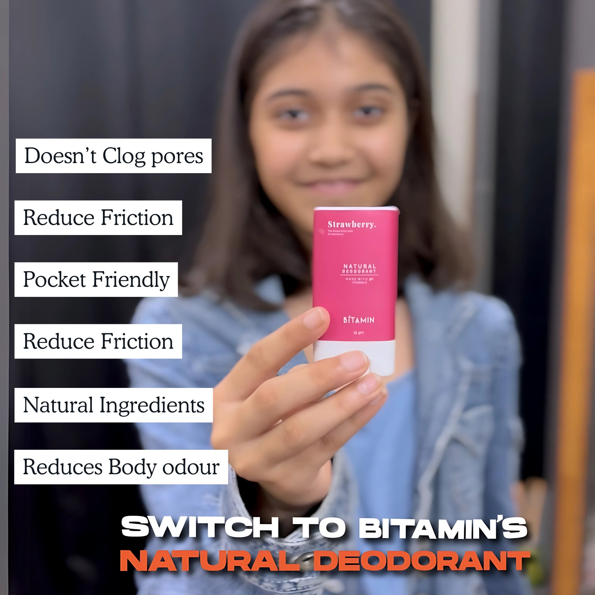 Bitamin Natural Strawberry, Seasalt, Cotton Vanilla Deodorant Teens | Grocsy