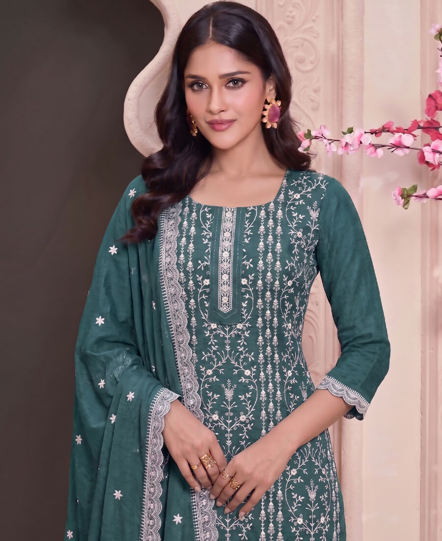 KC Aqua Blue Summer Wear Rangoli Silk Straight Suit For Women | Grocsy