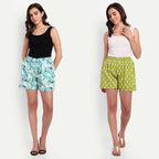 Alvano Printed Blue, Green Boxer Shorts, Night Shorts, Regular Shorts, Bermuda Shorts | Grocsy