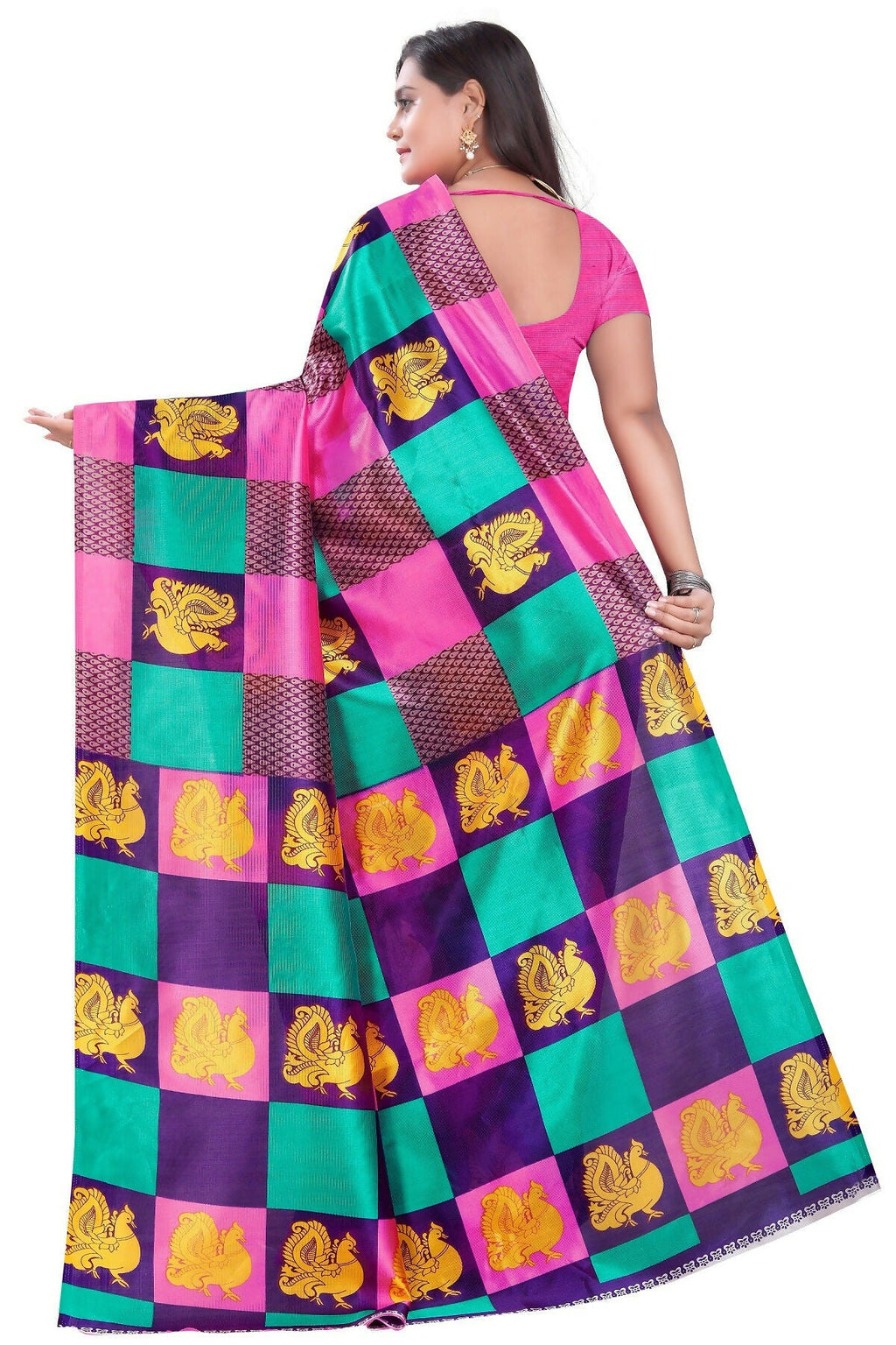 Vamika Pink Printed Art Silk Saree | Grocsy