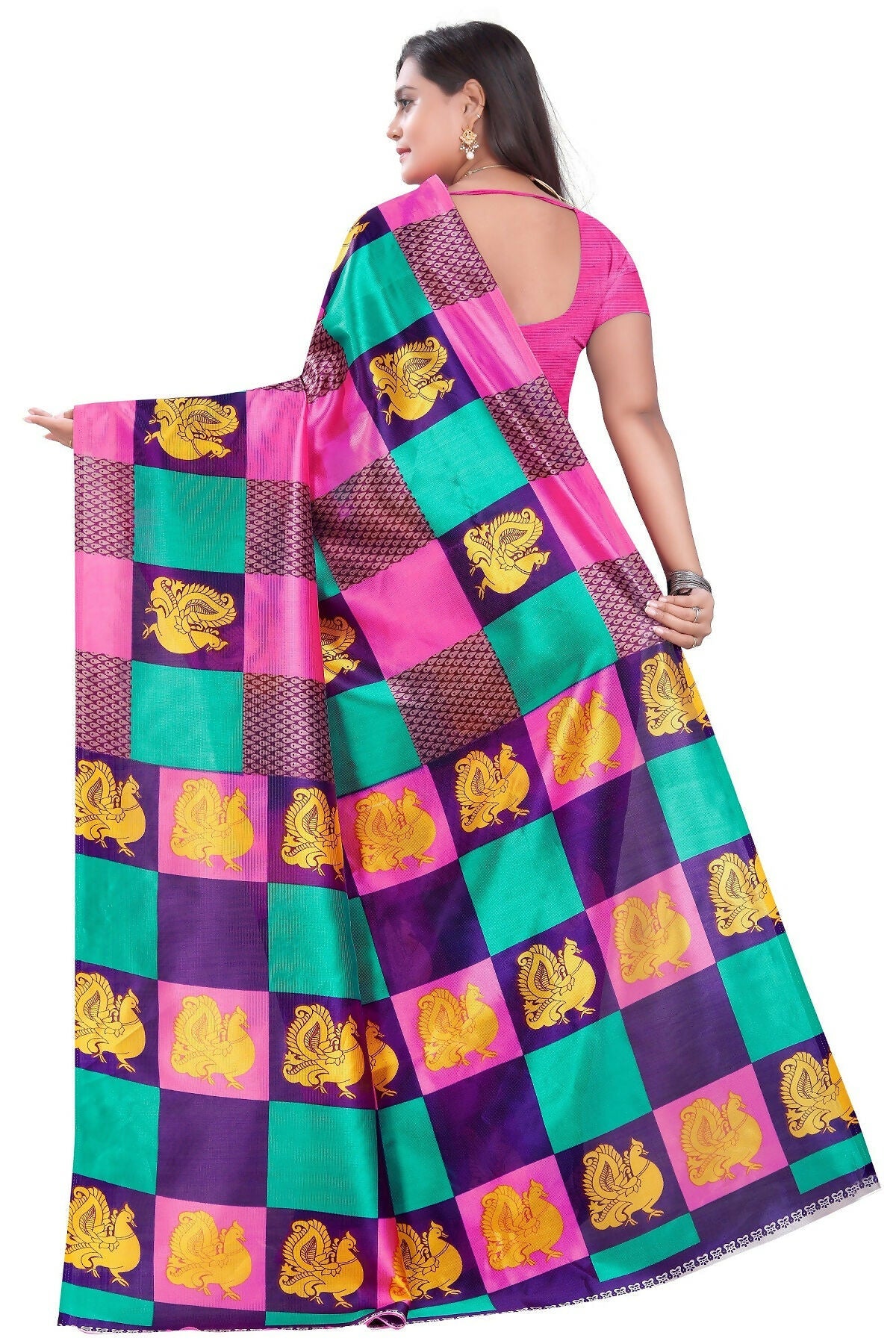 Vamika Pink Printed Art Silk Saree | Grocsy