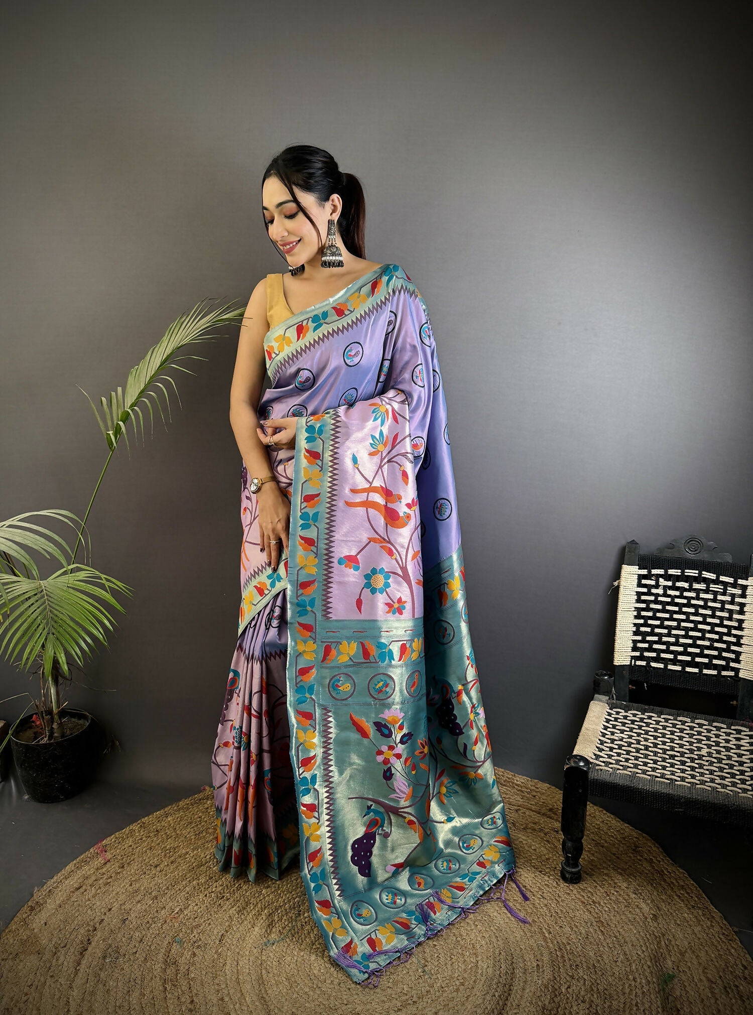 Joban Fashion Lavender Paithani Soft Silk Meenakari Saree | Grocsy