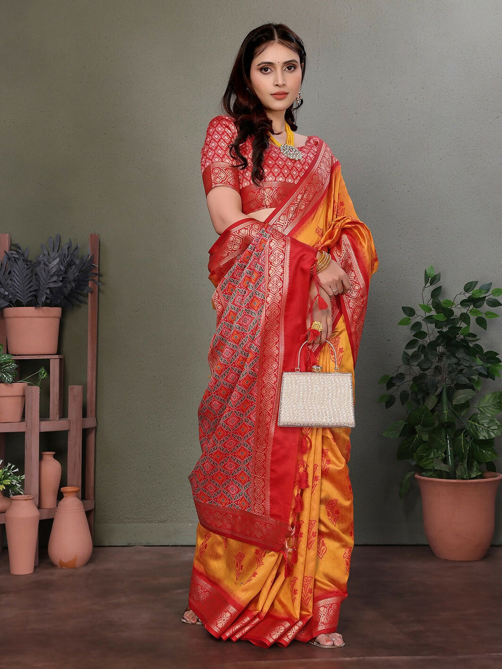 Joban Fashion Orange Woven Design Banarasi Silk Sarees | Grocsy