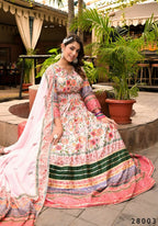 Wedding Designer Multi Soft Dola Silk Anarkali suit with Dupatta - Sanj | Grocsy