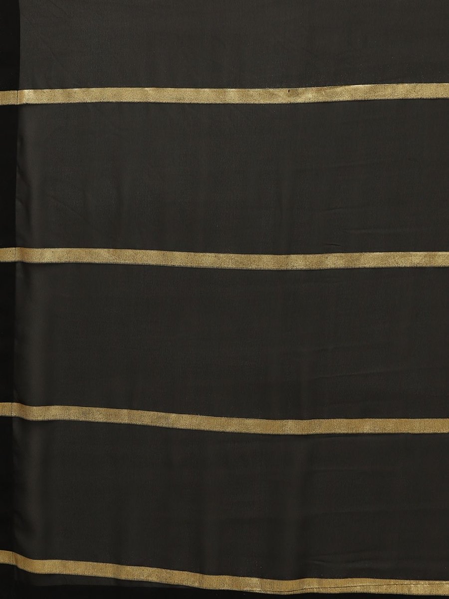 Ahalyaa Women's Black Georgette Gold Print Ready to Wear Saree | Grocsy