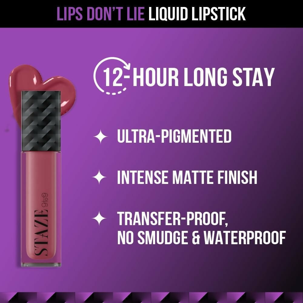 Staze 9to9 Lips Don't Lie Matte + Transferproof Liquid Lipstick - 02 Pink Mood On | Grocsy