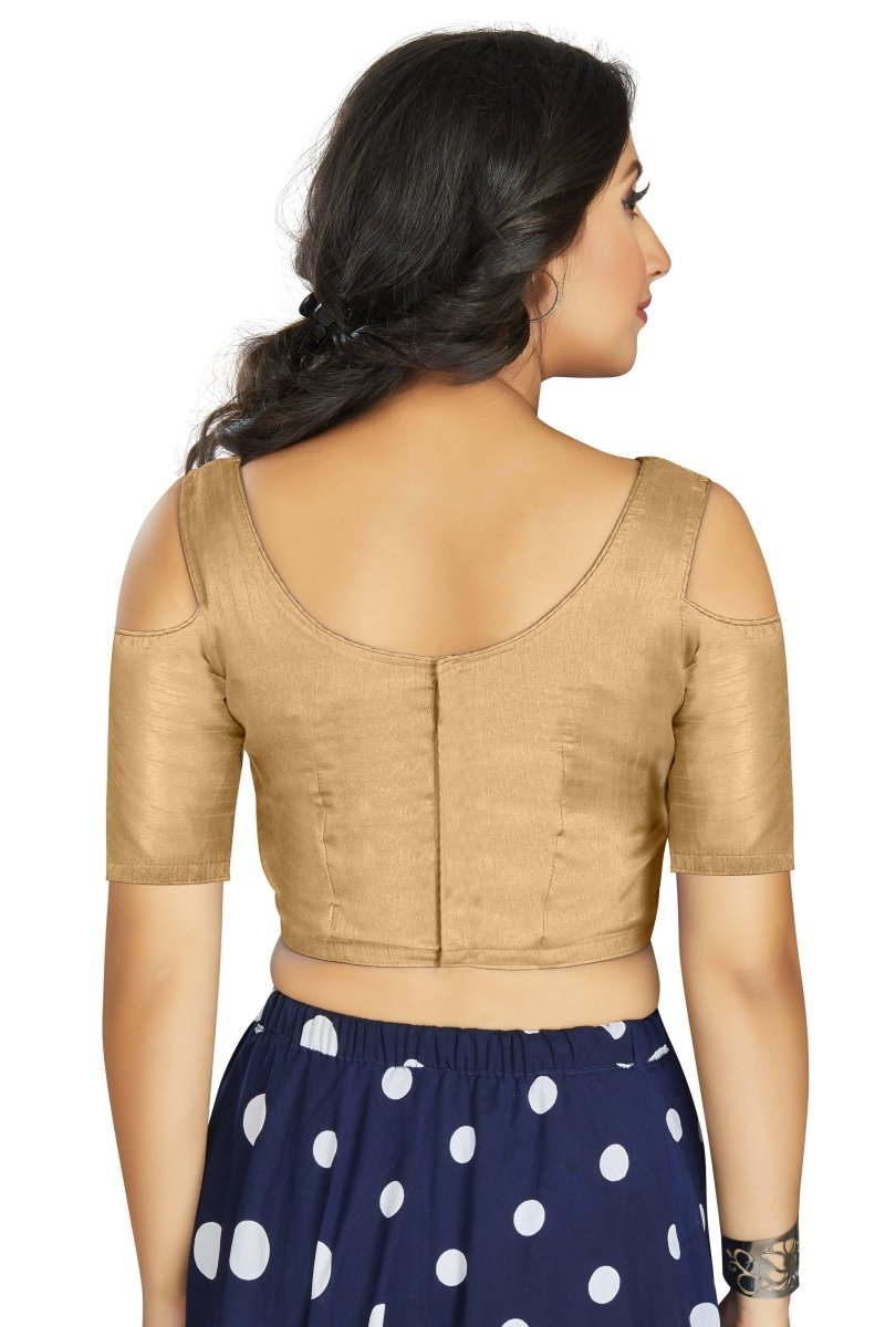 Aastha Fashion Women's Beige Art Silk Cold Shoulder Sleeve Readymade Blouse | Grocsy