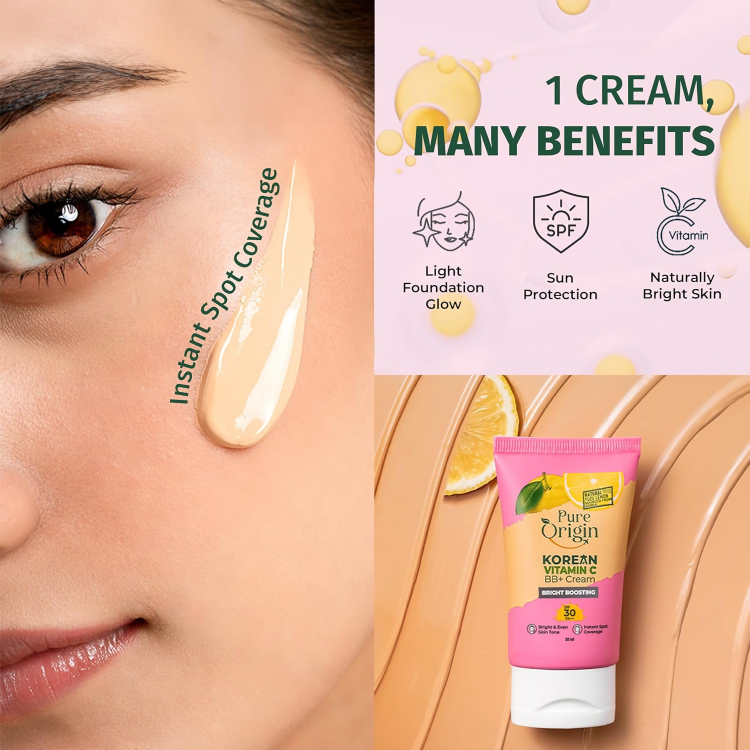Pure Origin Korean Vitamin C Bright Boosting BB+ Cream Natural Bb Face Cream | Grocsy