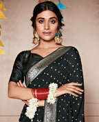 Black Georgette Foil Printed Saree With Unstitched Blouse Piece - Nitya | Grocsy