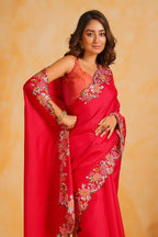 Vamsee Sundha Red Tussar Silk Saree | Grocsy