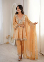 Teeya Creation Womens New Trending Fendy Fabric With Real Mirror With Coding Embroidered Lace Work Kurta Set | Grocsy