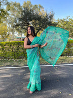 Vamsee Sea Green Organza Saree | Grocsy