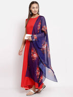 Myshka Women's Red Cotton Solid Sleeveless Round Neck Casual Kurta Dupatta Set | Grocsy