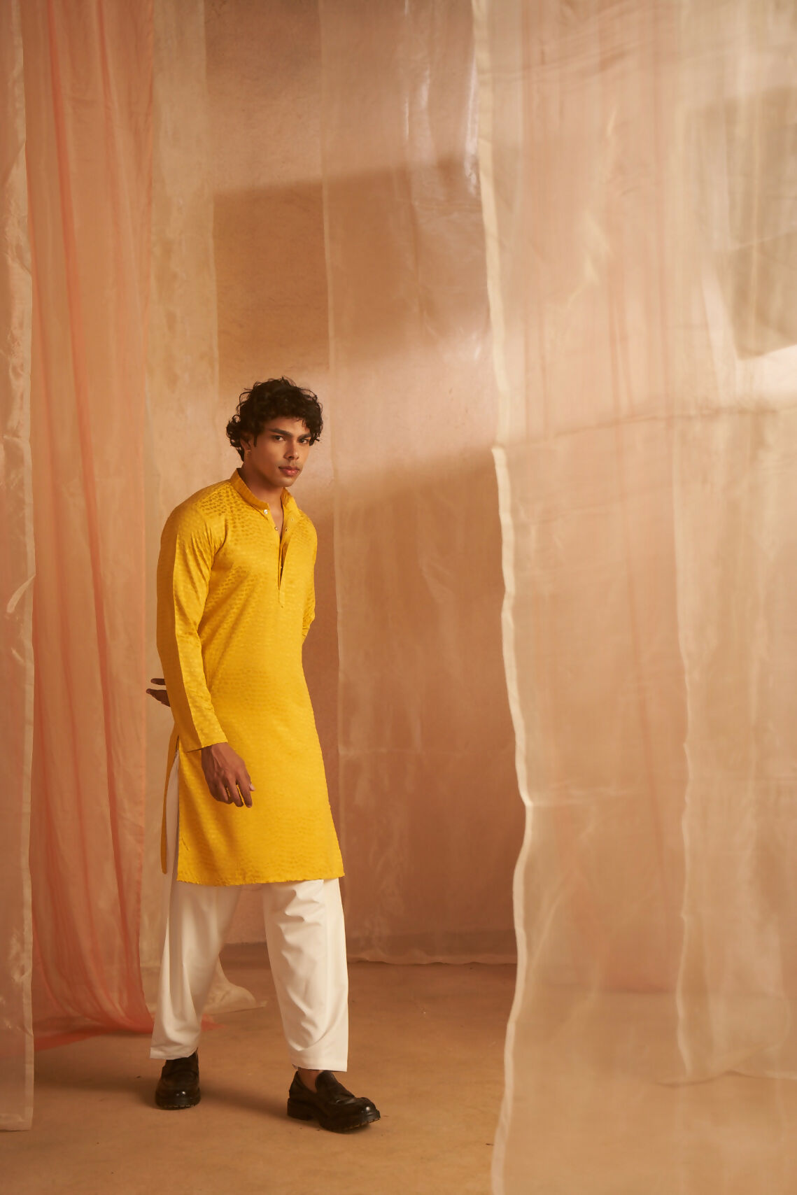 Mustard Viscose Chikankari Embroidery Work Men's Kurta Set - Mahotsav | Grocsy