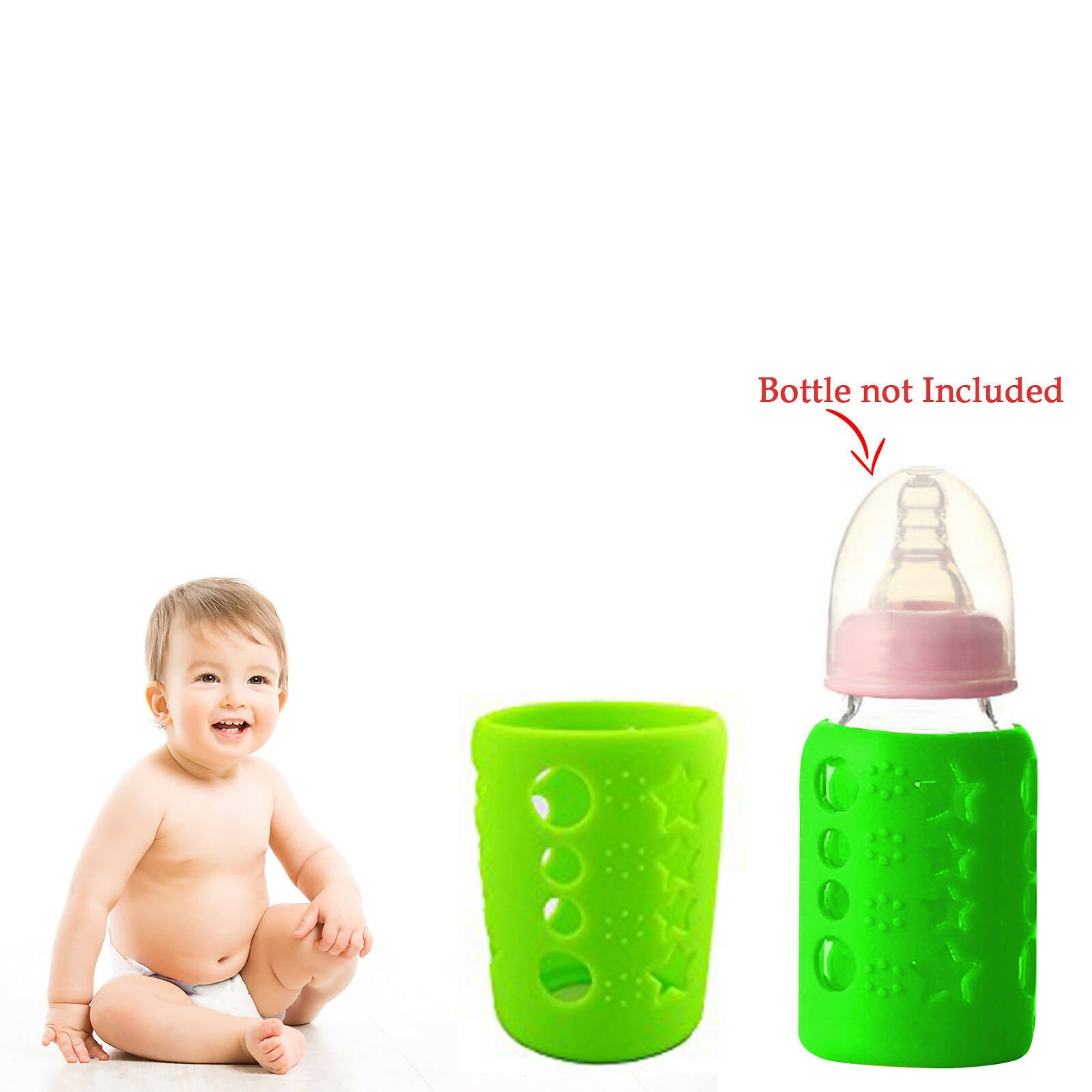 Safe-O-Kid Silicone Baby Feeding Bottle Cover Cum Sleeve for Insulated Protection 120mL- Green | Grocsy